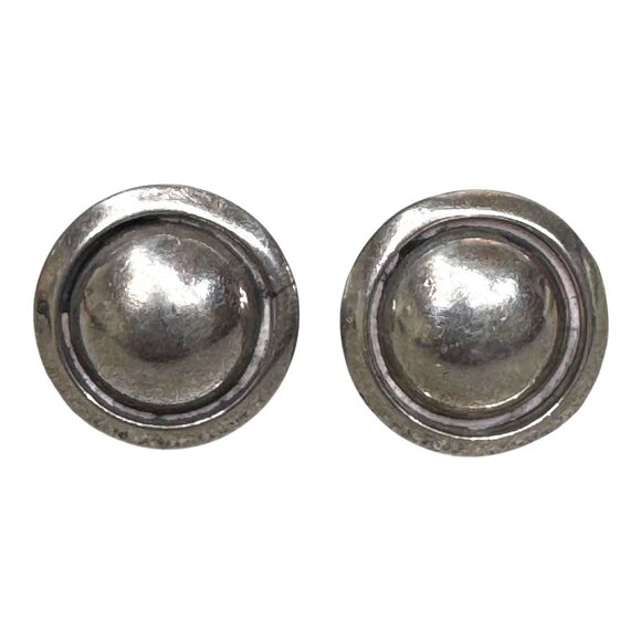 Vintage Artie Yellowhorse Signed Navajo Circle Pierced Sterling Silver Earrings - Picture 6 of 7